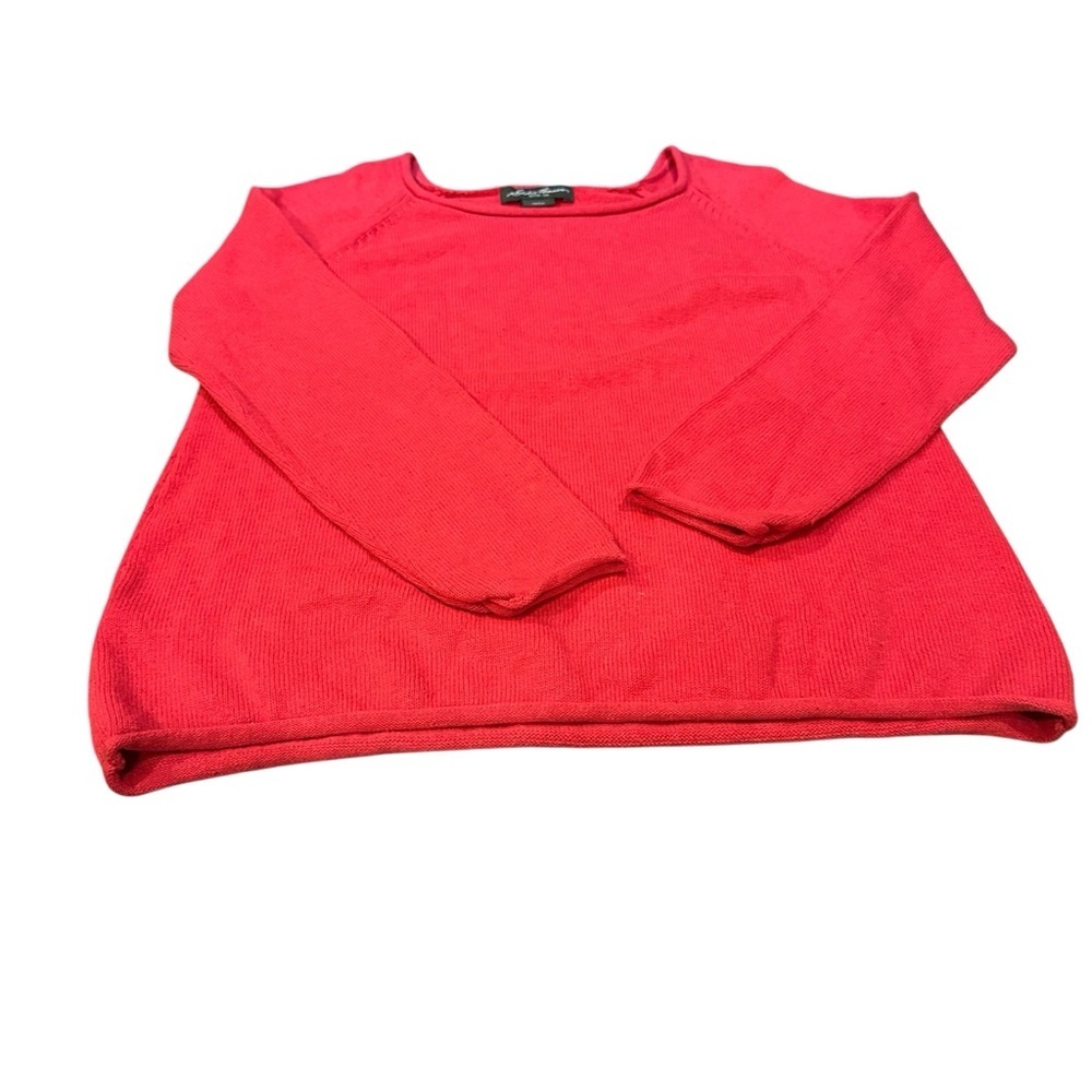 Eddie Bauer Cherry Red Knit Top Rolled Square Neck